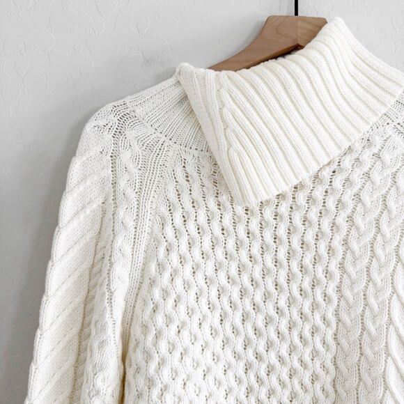 VINCE CAMUTO Cream Chunky Knit Turtleneck Sweater Asymmetric Hem Size L - Picture 6 of 10